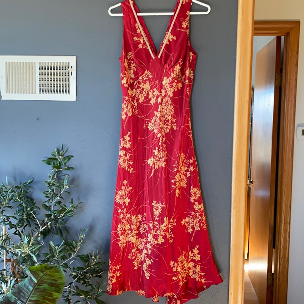 Gorgeous Silk Red Dress with Floral and Brocade Details